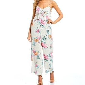 GIANNI BINI NWT Cropped Wide Leg Tropical Flowers And Polka Dot Jumpsuit Large